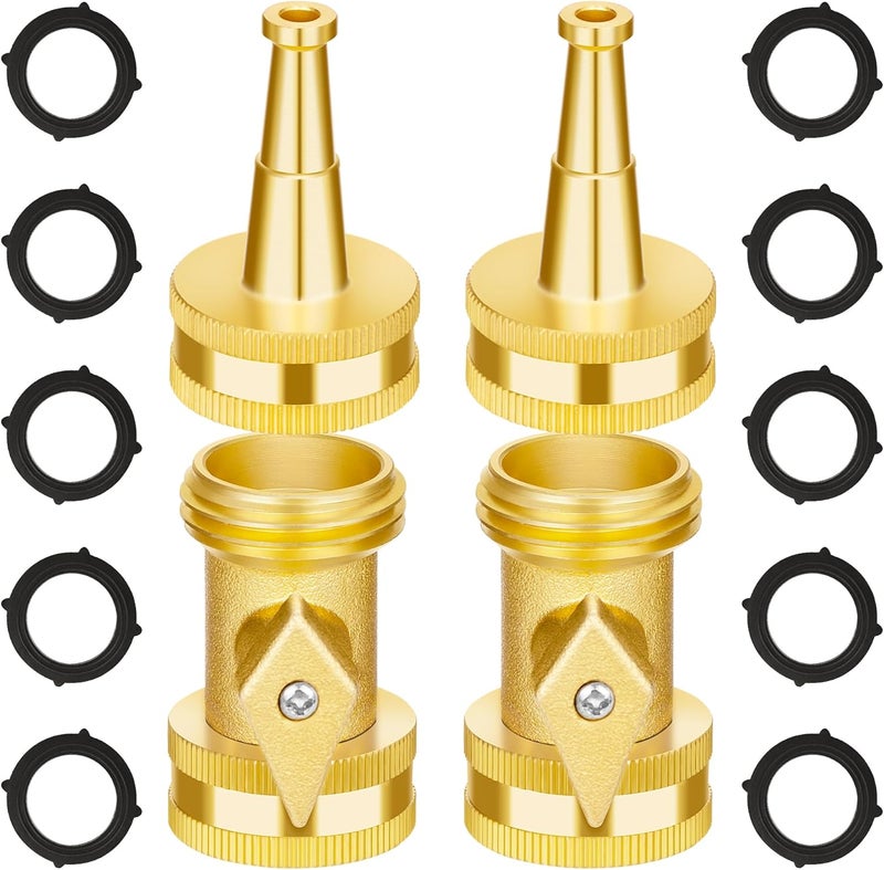 AUTOMAN Brass Hose Nozzle - High Pressure Jet Nozzle 4 Count (2 Set), Heavy Duty Water Hose Sprayer Sweeper with Hose Shutoff Valve, 3/4” GHT Nozzles for Garden Hose, Car Wash, Extra 10 Rubber Washers - Image 1